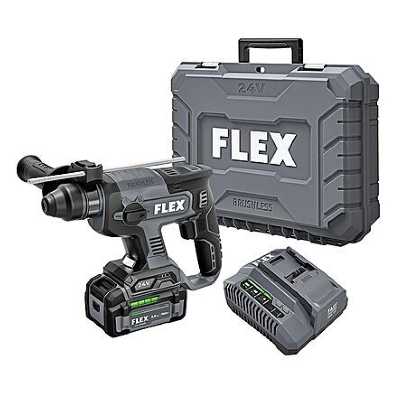 FLEX 24V Brushless Cordless Rotary Hammer Kit – 1.3 ft-lbs Torque, 5.0Ah Battery + Fast Charger – $179