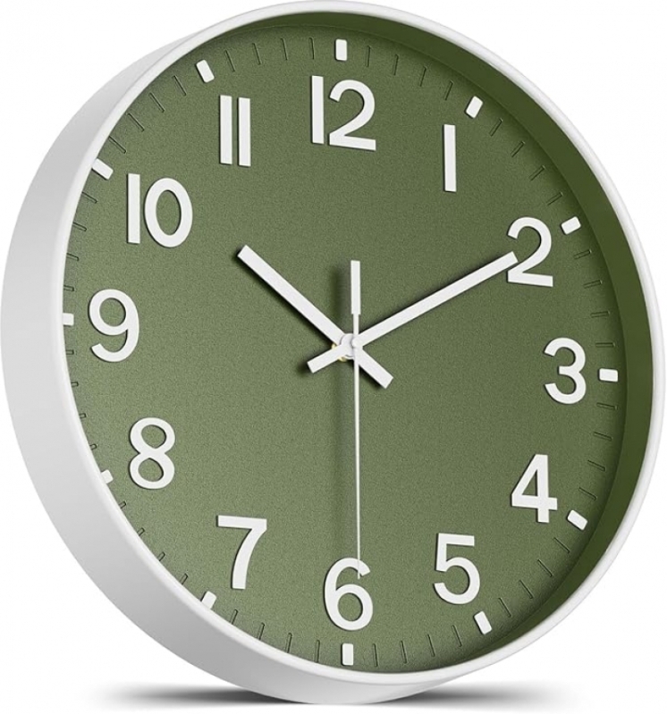 Silent 8‑Inch Olive Green Wall Clock – Battery‑Operated, No Tick, Modern Home Décor – $6.99 Deal