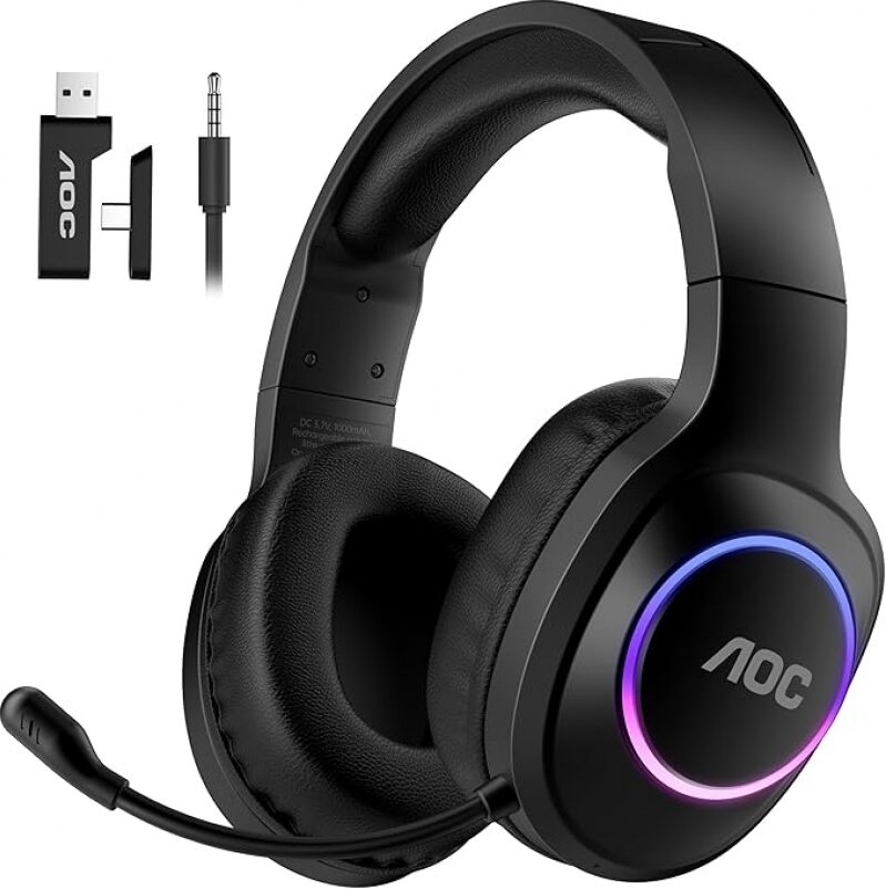 AOC Wireless Gaming Headset – Dual 2.4GHz/Bluetooth, 45‑Hour Battery, RGB, Low Latency – $33.99 (15% Off)