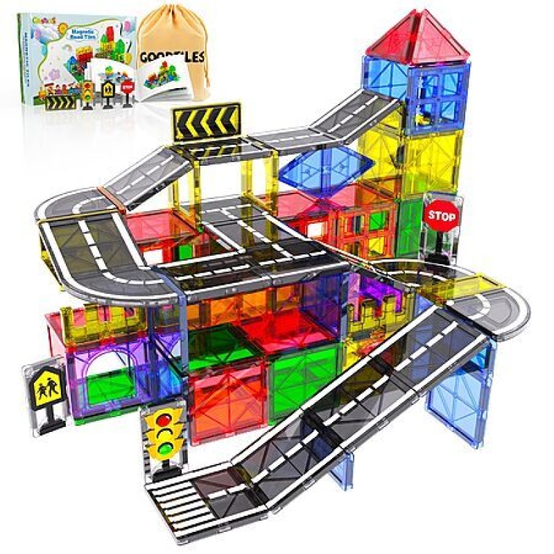 Montessori Magnetic Tiles Road Sets – 38 & 106 Piece Options, Under $50, Free Prime Shipping