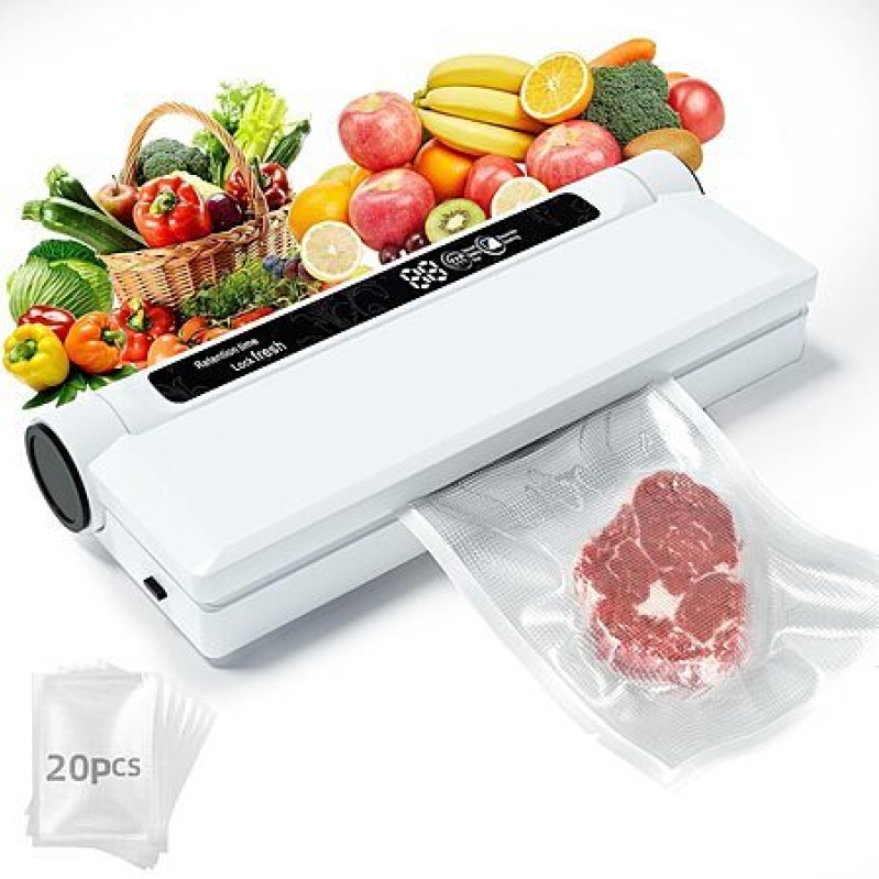 Compact 75KPA Food Vacuum Sealer – LED Light, Dry/Wet Modes + 20 Bags