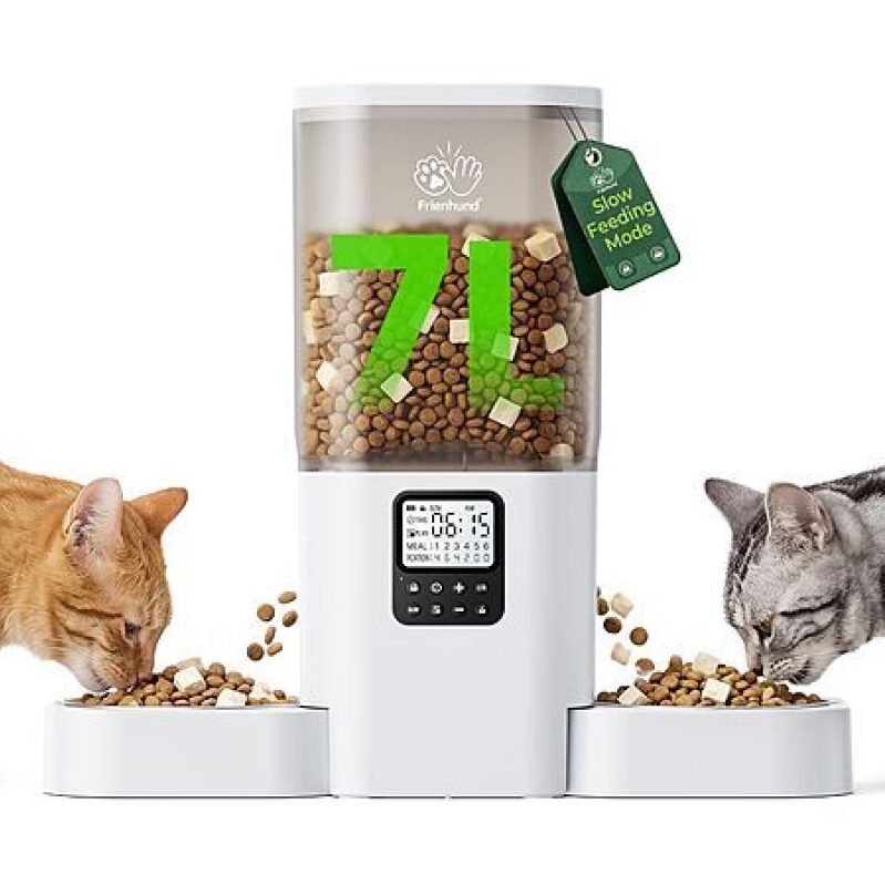 7L Frienhund Programmable Cat Feeder – 2 Bowls, Slow-Feeding, $20.99 Deal