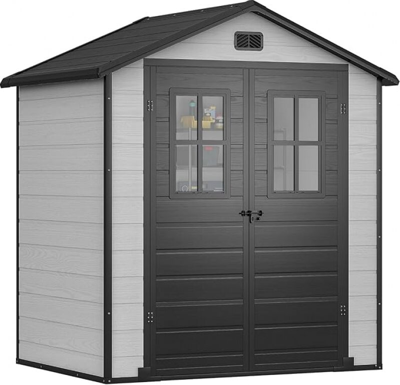 DWVO 6x4.4 FT Resin Outdoor Shed – Waterproof, Lockable & Easy Assembly