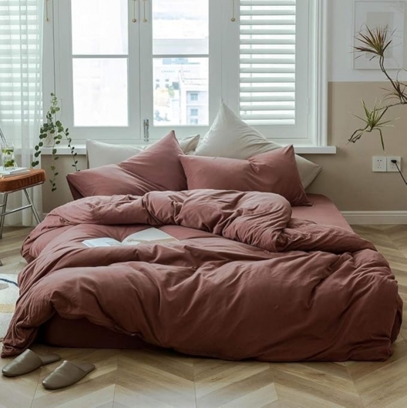 AMWAN Brick Red King Duvet Cover Set – 70% Off, Only $23.65