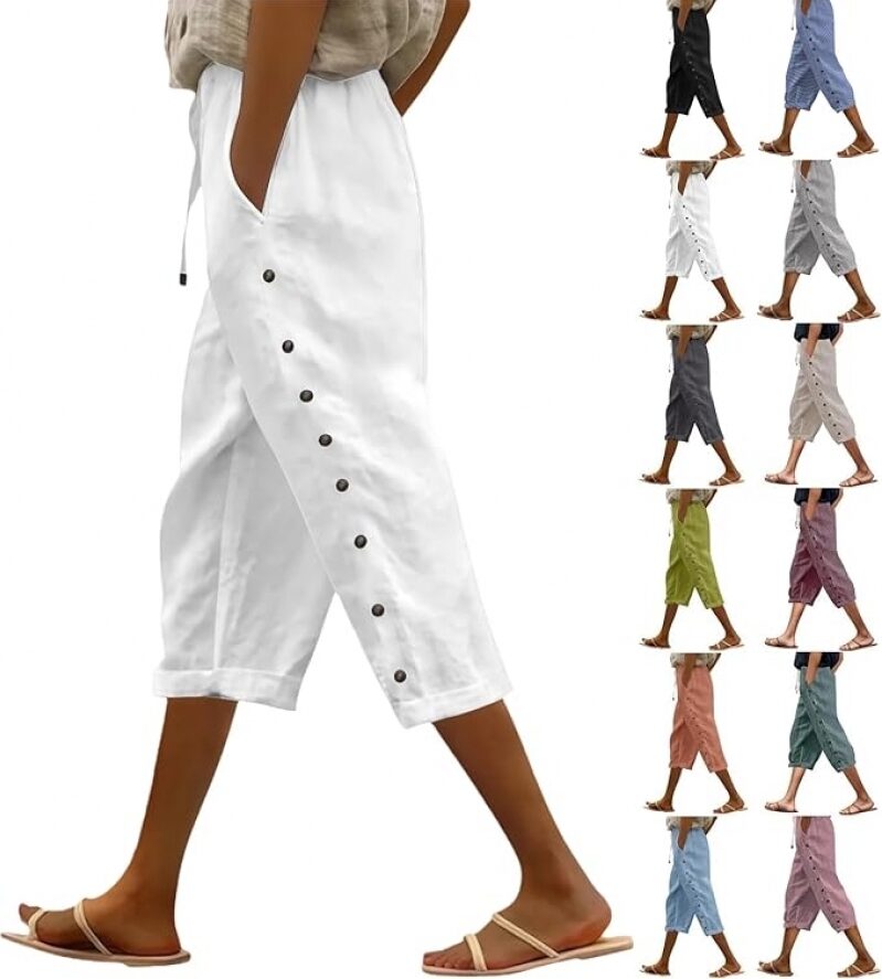 Linen Capri Pants Women – Spring/Summer 2026 – Drawstring Elastic Waist – $7.86 Deal