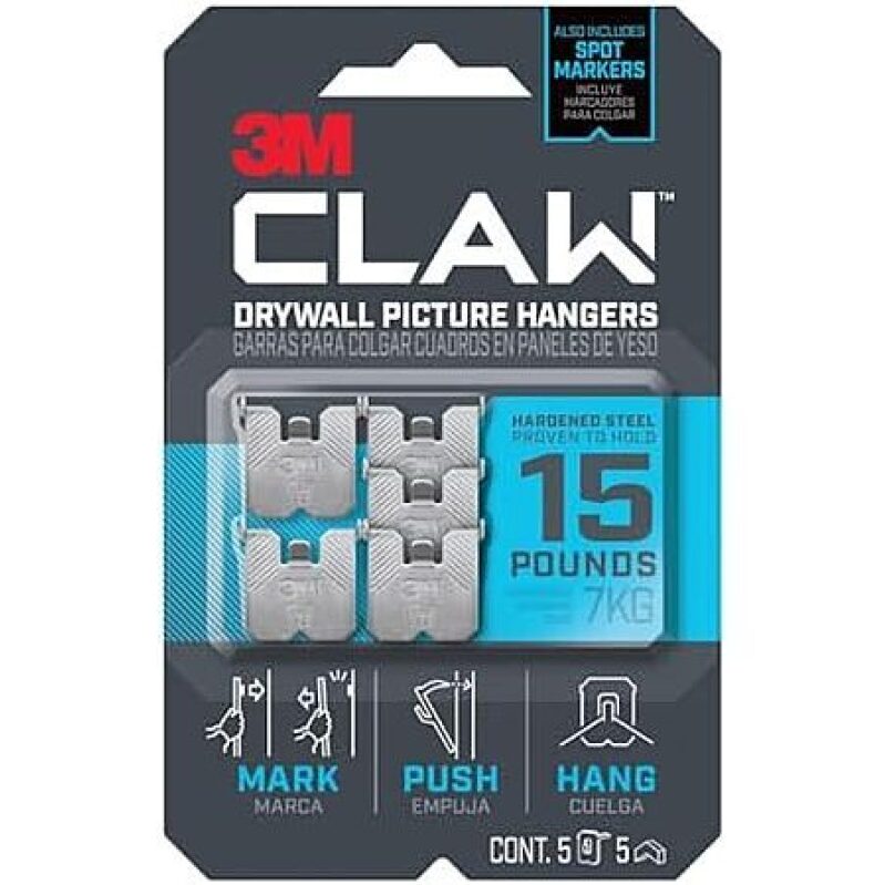 5-Pack 3M CLAW Drywall Picture Hangers – 15 lb Capacity, Spot Marker – $5.29 Deal
