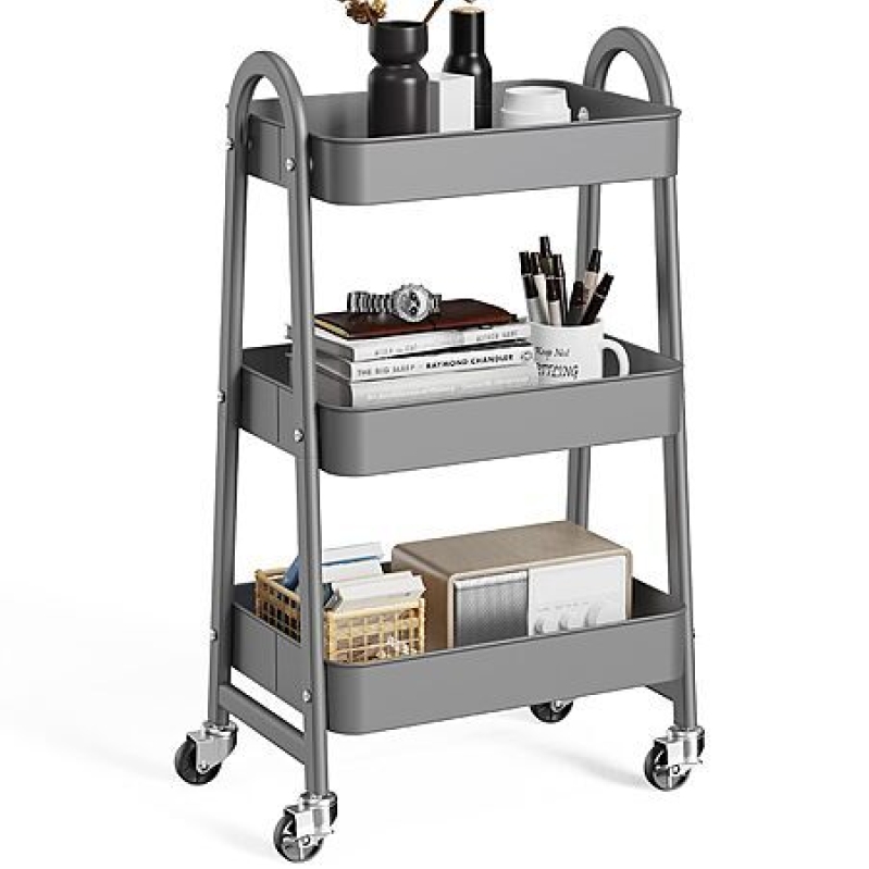 OLIXIS 3‑Tier Metal Rolling Utility Cart – Lockable Wheels, $17.98 Deal