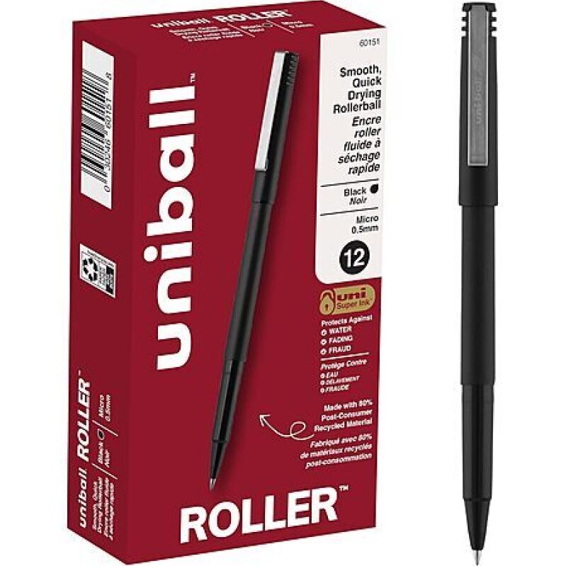 12‑Pack UniBall 0.5mm Rollerball Pens – Smooth Ink, Eco‑Friendly, $6.74