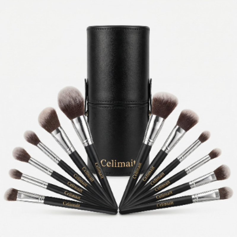 Premium 12-Piece Makeup Brush Set with Leather Case - Elegant and Durable