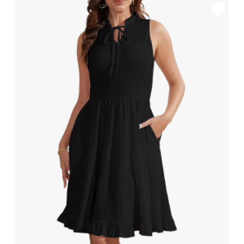 Classic Black Sleeveless Dress with Frill Detail - Perfect for Any Occasion
