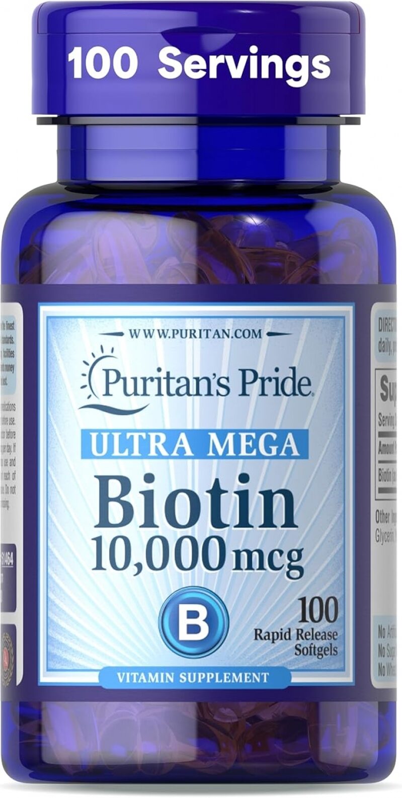 Puritan's Pride Premium Ultra Mega Biotin 10,000mcg - 100 Day Supply