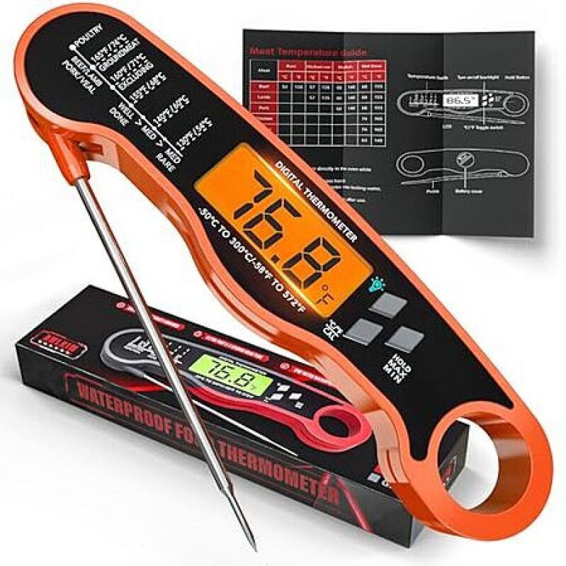 AWLKIM Digital Magnetic Instant Read Food/Meat Thermometer - Orange