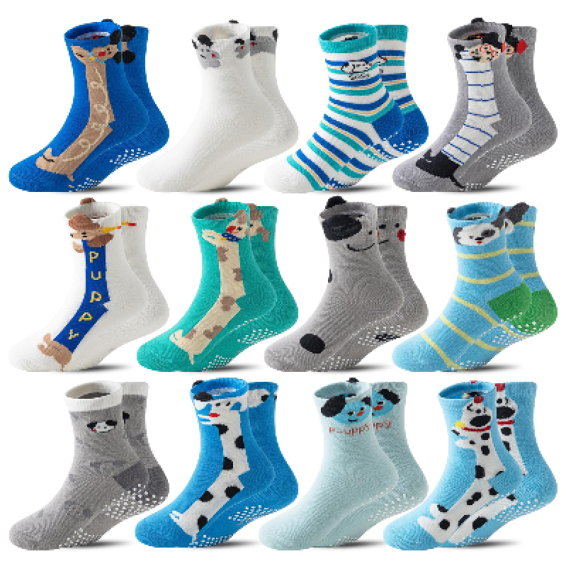 ORVYTHA Pure Cotton Anti-Slip Socks for Kids - 12 Pairs