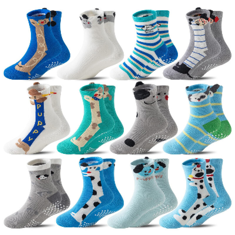 ORVYTHA Pure Cotton Anti-Slip Socks for Kids - 12 Pairs