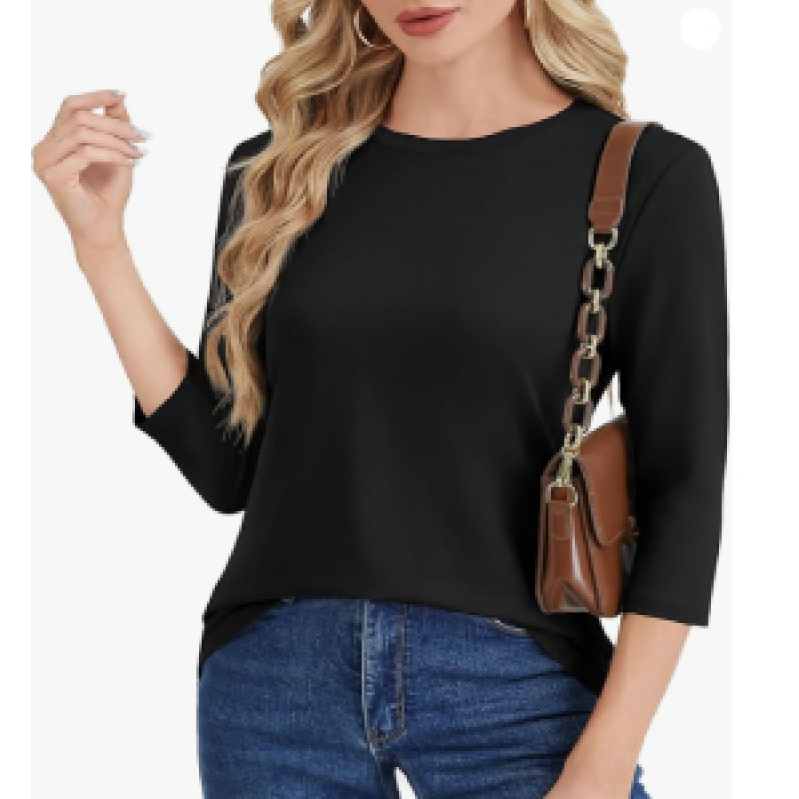 Elegant Black Seven-Quarter Sleeve Blouse for Women