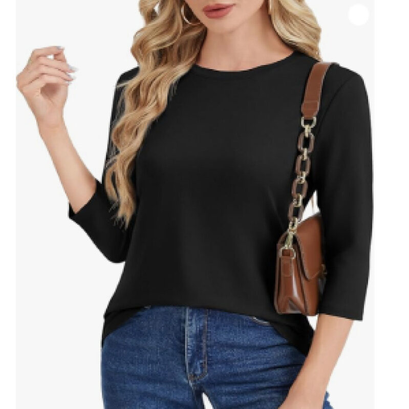Elegant Black Seven-Quarter Sleeve Blouse for Women
