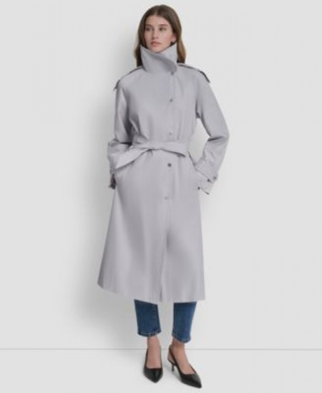 DKNY Women's Belted Funnel Collar Long Trench Coat - Elegant and Affordable