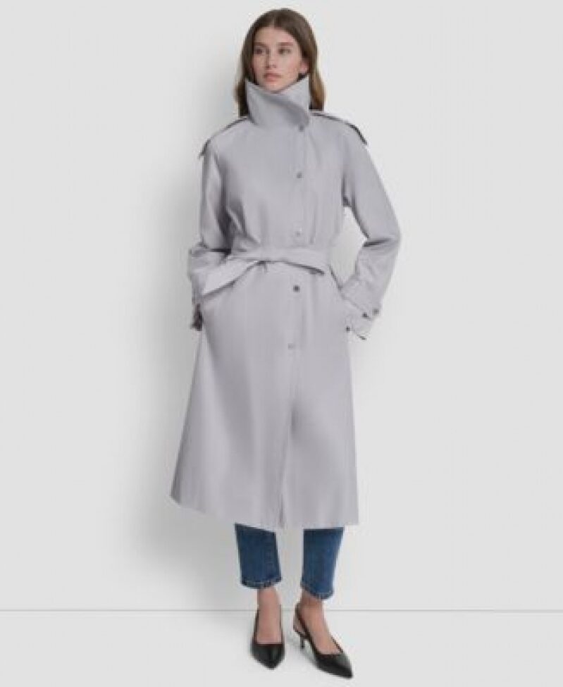 DKNY Women's Belted Funnel Collar Long Trench Coat - Elegant and Affordable