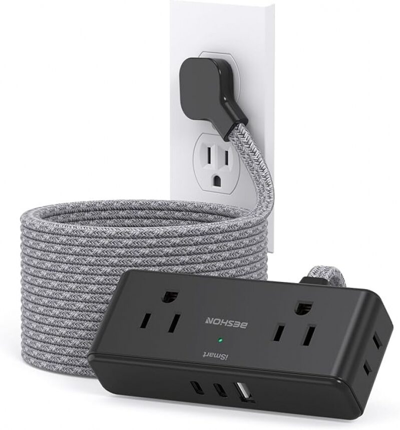 BESHON 15 ft Extension Cord with Power Strip - 4 Outlets and 3 USB Ports