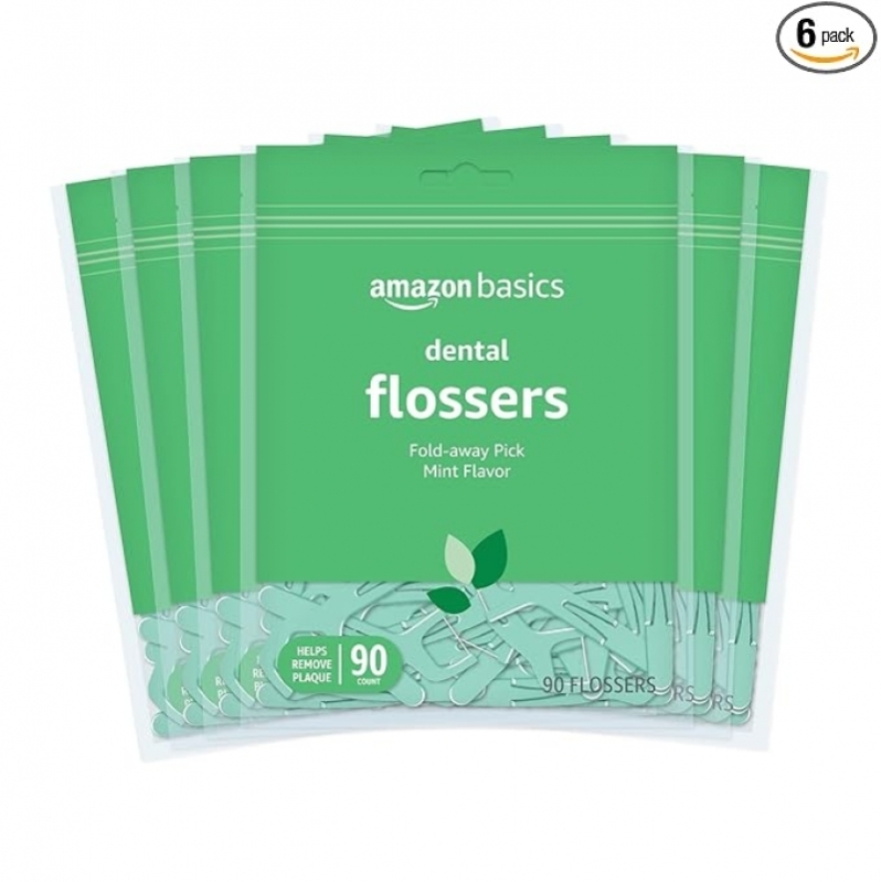 Amazon Basics Mint Dental Flossers - 540 Count, 6 Packs of 90