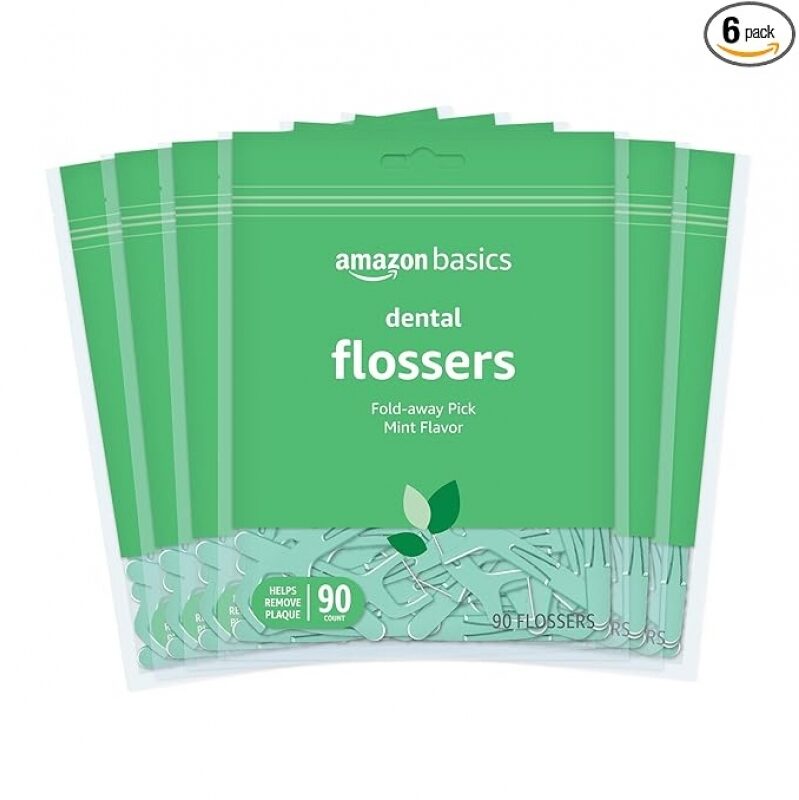 Amazon Basics Mint Dental Flossers - 540 Count, 6 Packs of 90