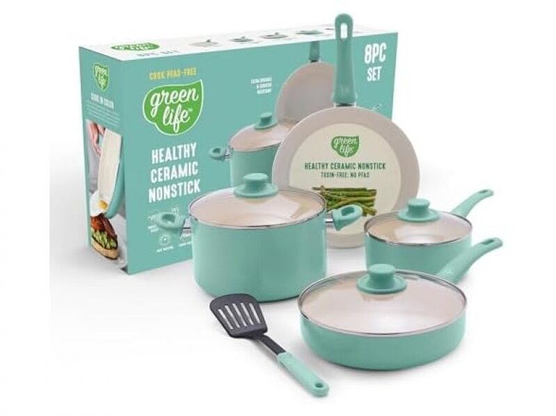 GreenLife 8 Piece Nonstick Cookware Set - Healthy Ceramic Nonstick, PFAS-Free