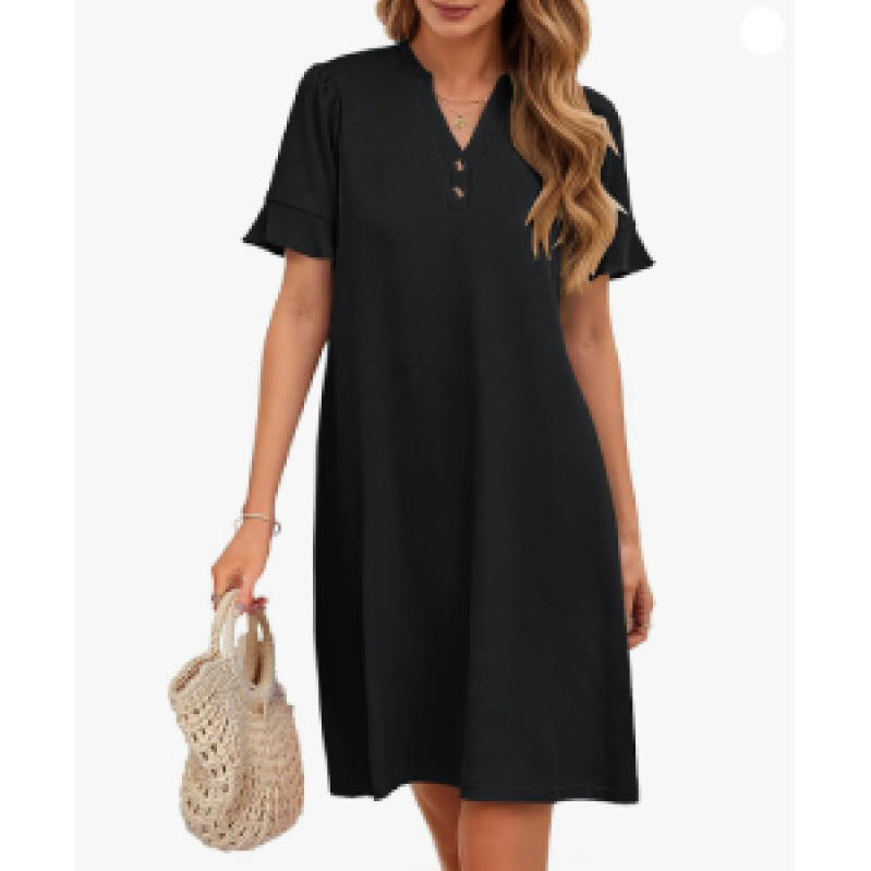 Classic Black Short-Sleeve Shift Dress for Everyday Elegance