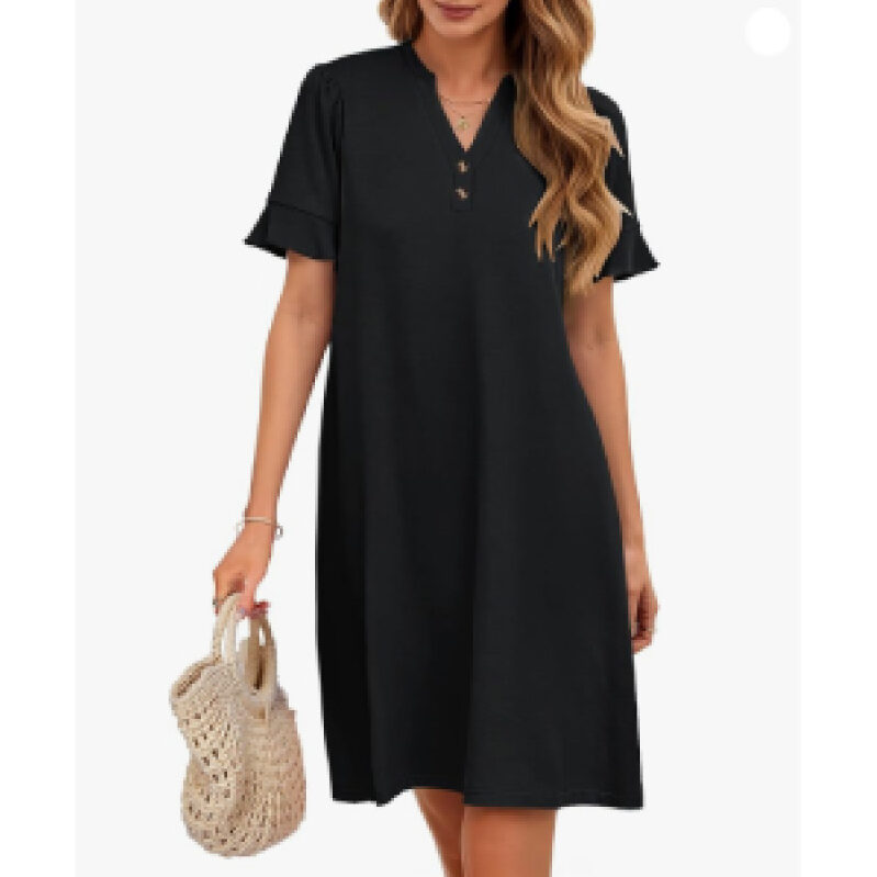 Classic Black Short-Sleeve Shift Dress for Everyday Elegance