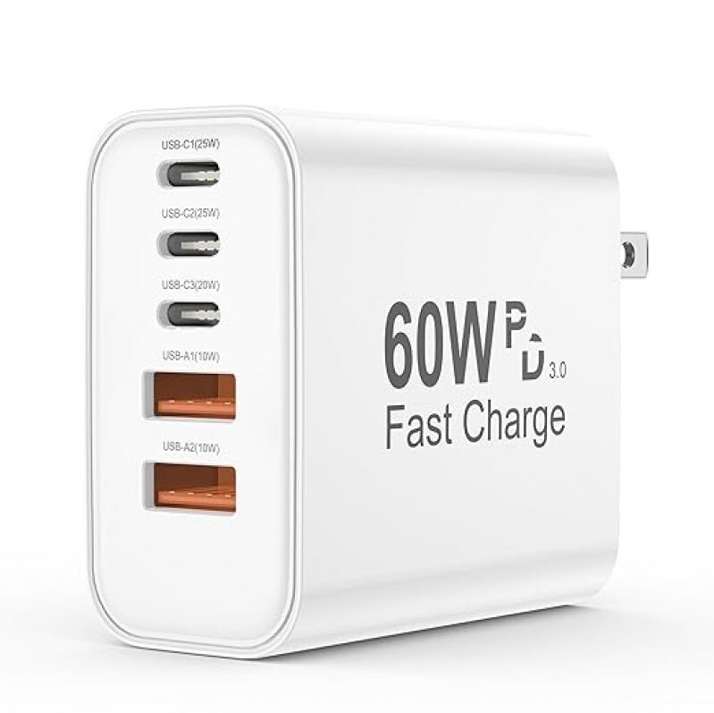 60W 5 in 1 USB-C Charging Block - Fast Charge for Multiple Devices