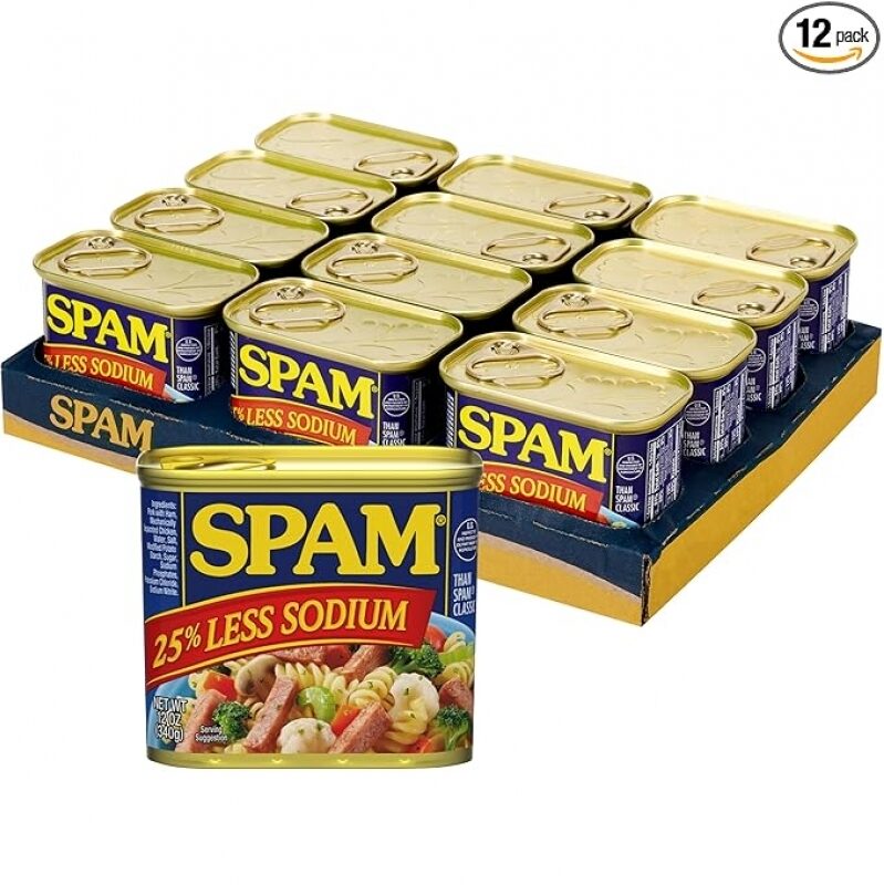 Buy SPAM 25% Less Sodium Canned Meats, 12 oz Cans, 12 Pack - Great Deal!