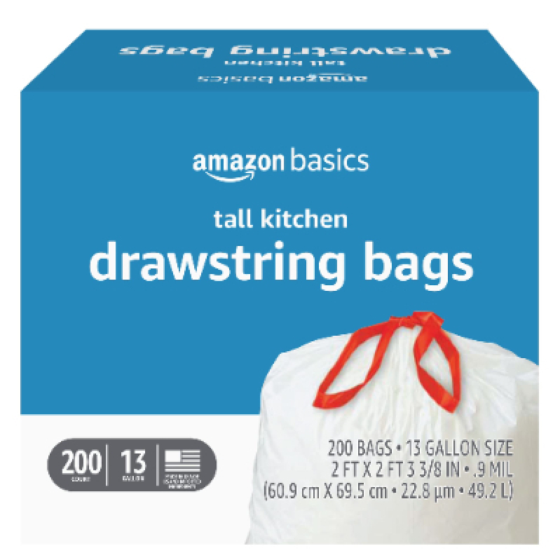 Amazon Basics Kitchen Drawstring Bags - 13 Gallon, 200 Count