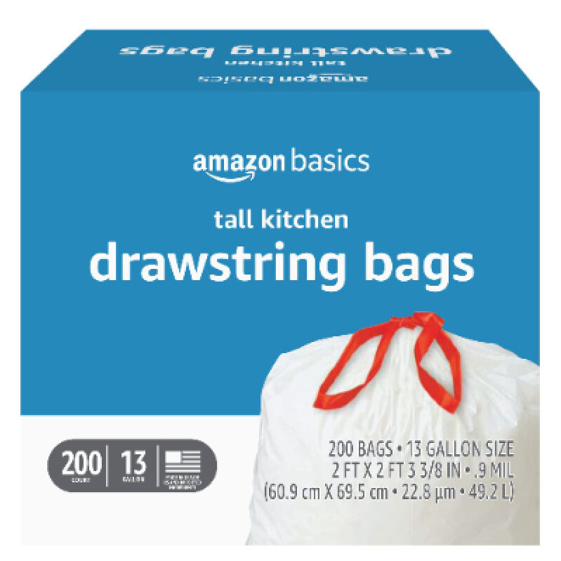 Amazon Basics Kitchen Drawstring Bags - 13 Gallon, 200 Count