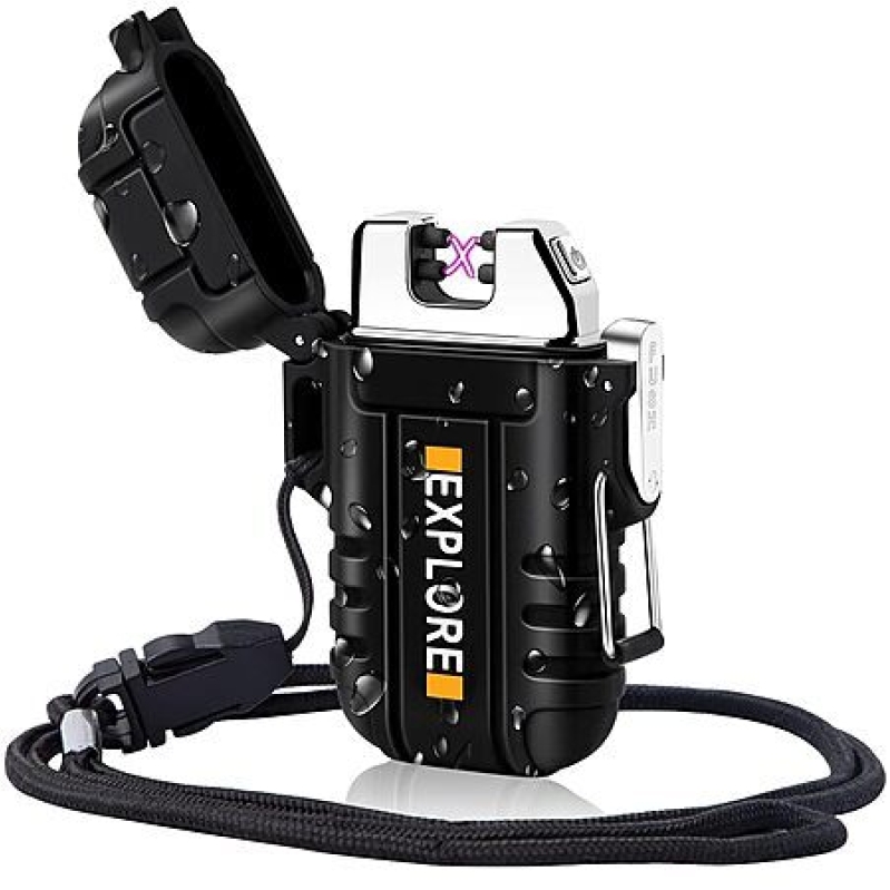 LcFun Dual Arc Windproof Rechargeable Electric Lighter (Black) - Ultimate Outdoor Companion