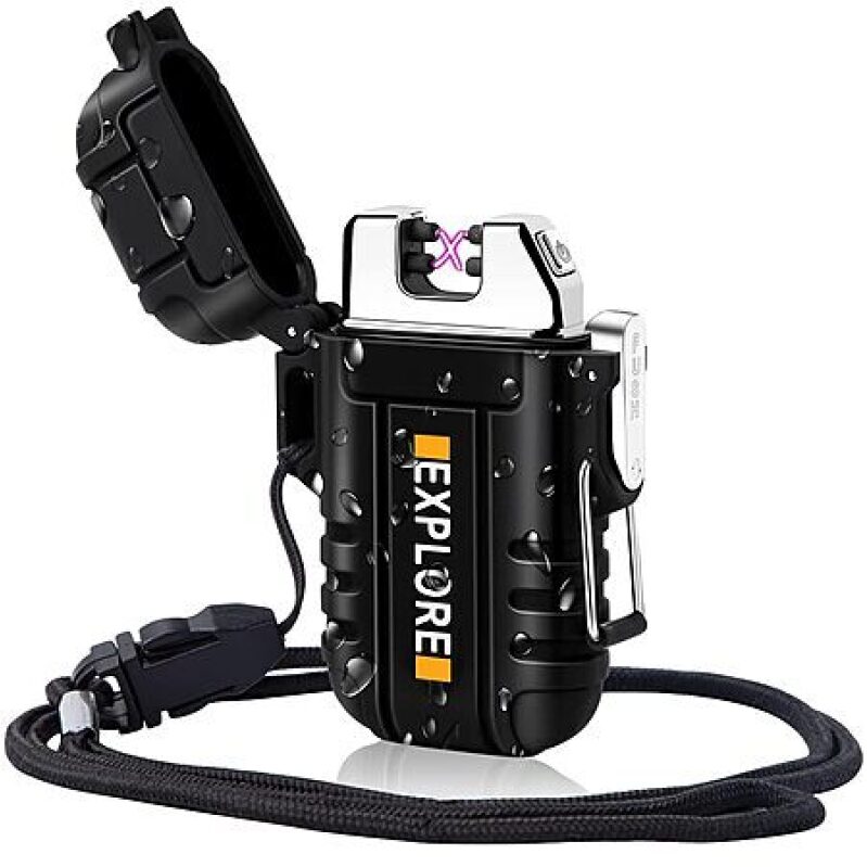LcFun Dual Arc Windproof Rechargeable Electric Lighter (Black) - Ultimate Outdoor Companion