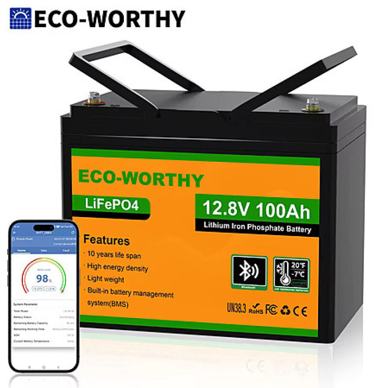 Eco-Worthy 12V 100Ah LiFePO4 Bluetooth Lithium Phosphate Battery - Smart Energy Storage