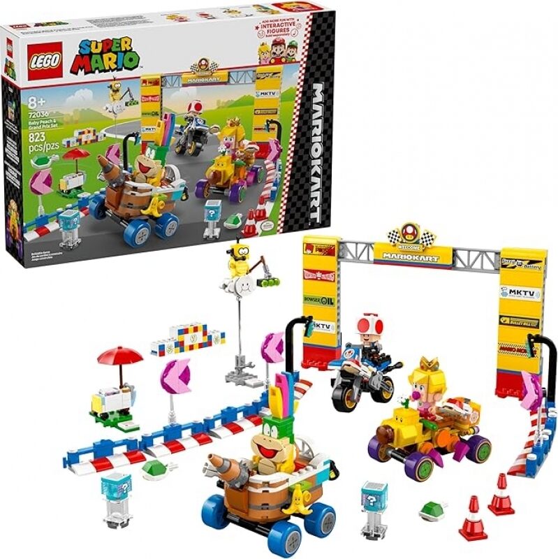 LEGO Super Mario: Mario Kart Baby Peach & Grand Prix Set Home Circuit - Interactive Toy Building Set for Kids