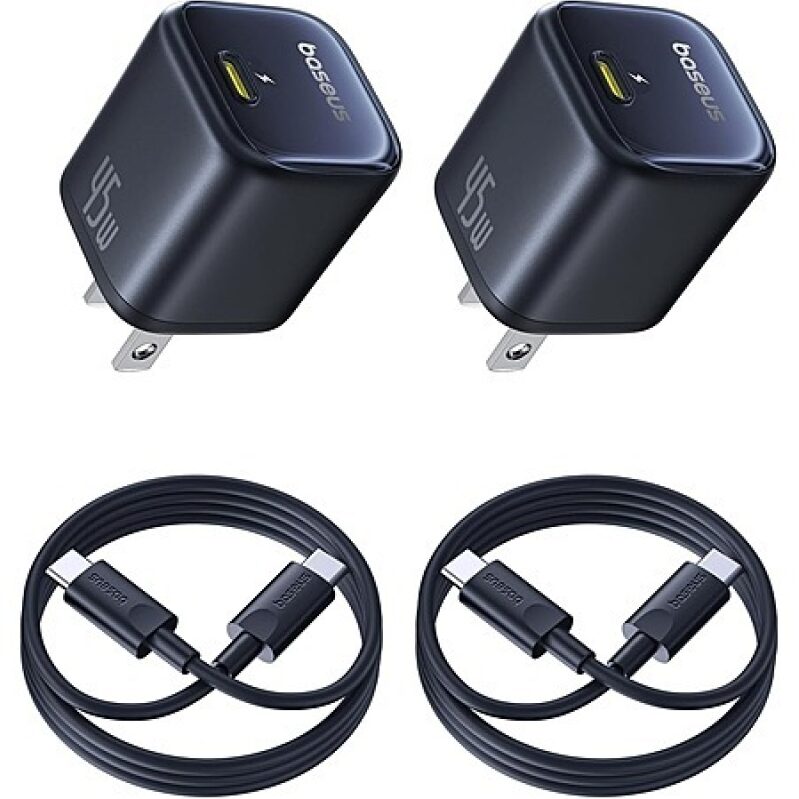 High-Speed 45W Baseus USB-C Charger Block 2-Pack with 3.3' Cable