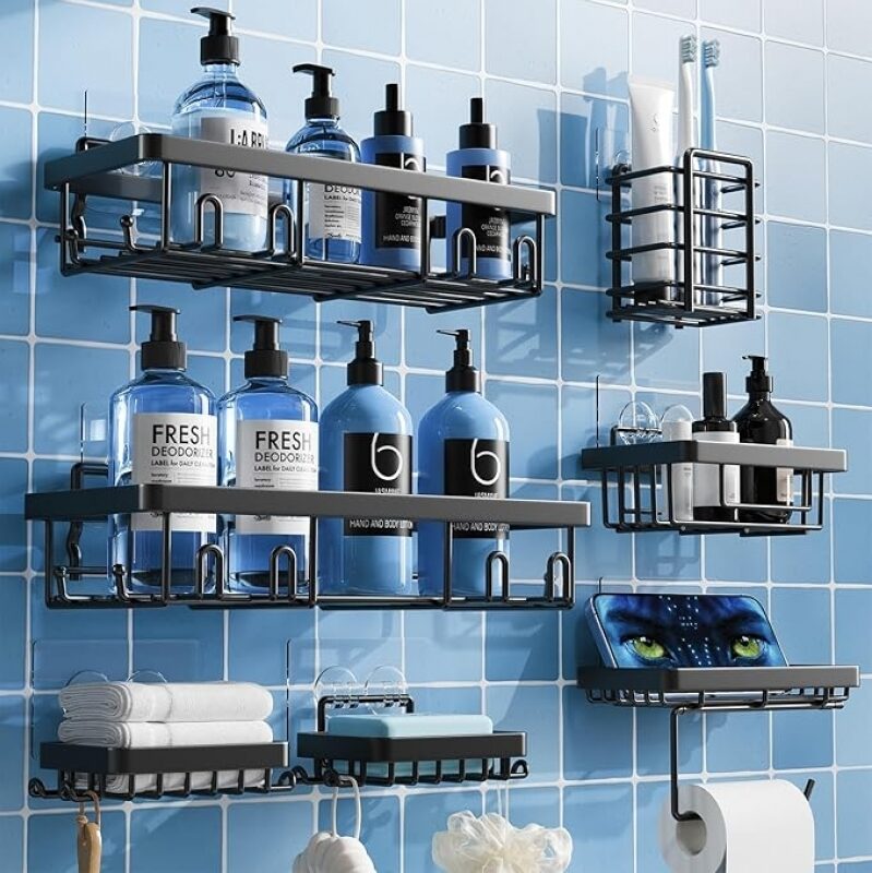 Adhesive Bathroom Shower Caddy with 7 Pack - Perfect for Organizing Your Essentials