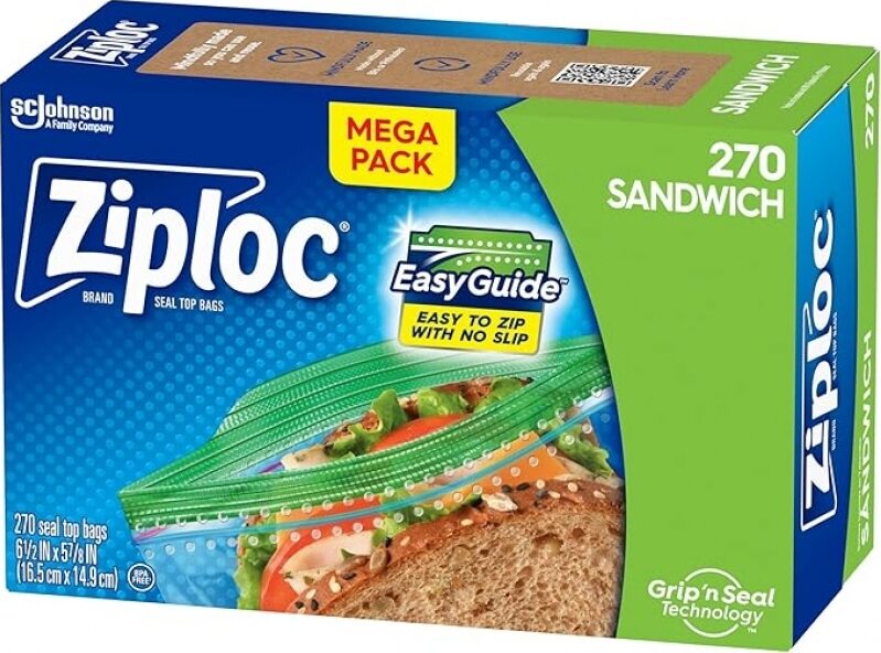 Ziploc Sandwich and Snack Bags with EasyGuide Texture - 270 Count