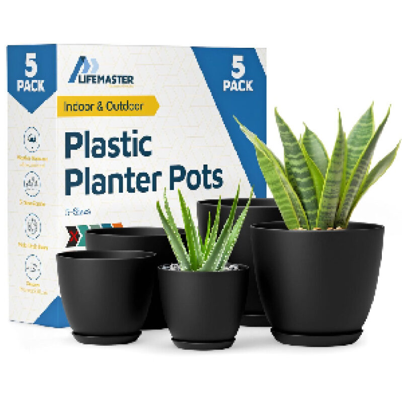 5-Piece Set of Durable Plastic Planter Pots for Indoor and Outdoor Use
