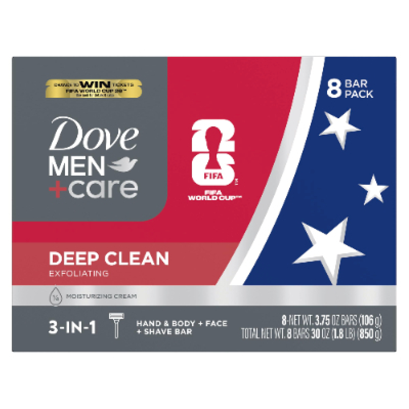 DOVE MEN + CARE Deep Clean Exfoliating 3-in-1 Soap Bars - 8 Pack