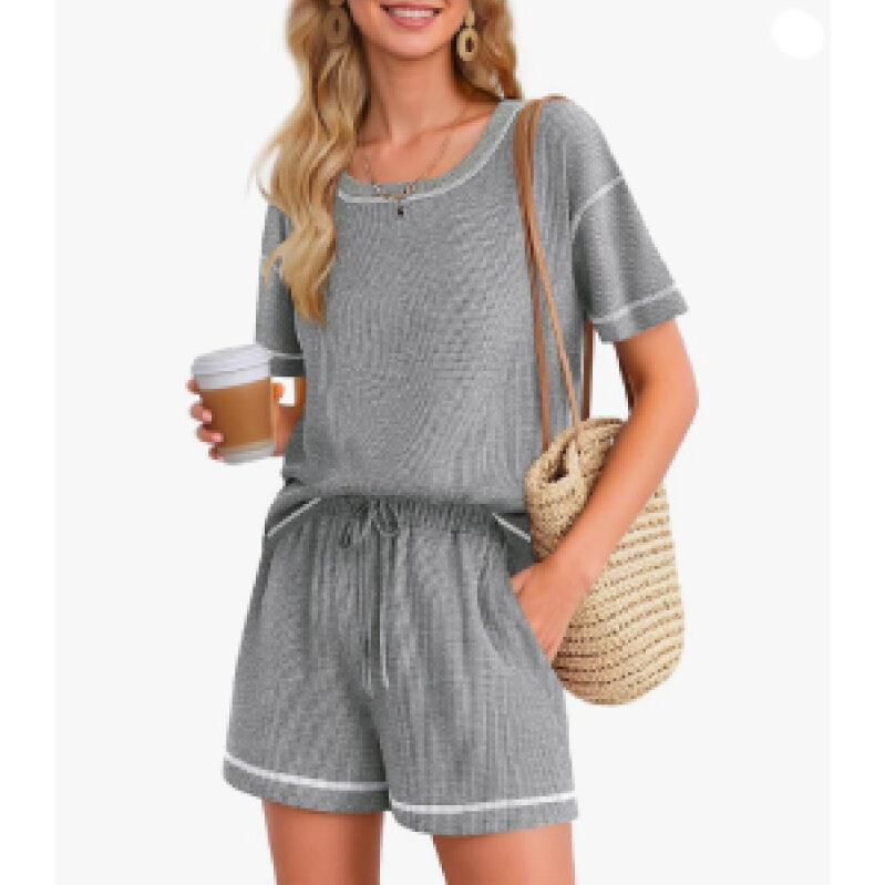 Ekouaer Women's Short Sleeve Top and Shorts Set - Stylish and Comfortable