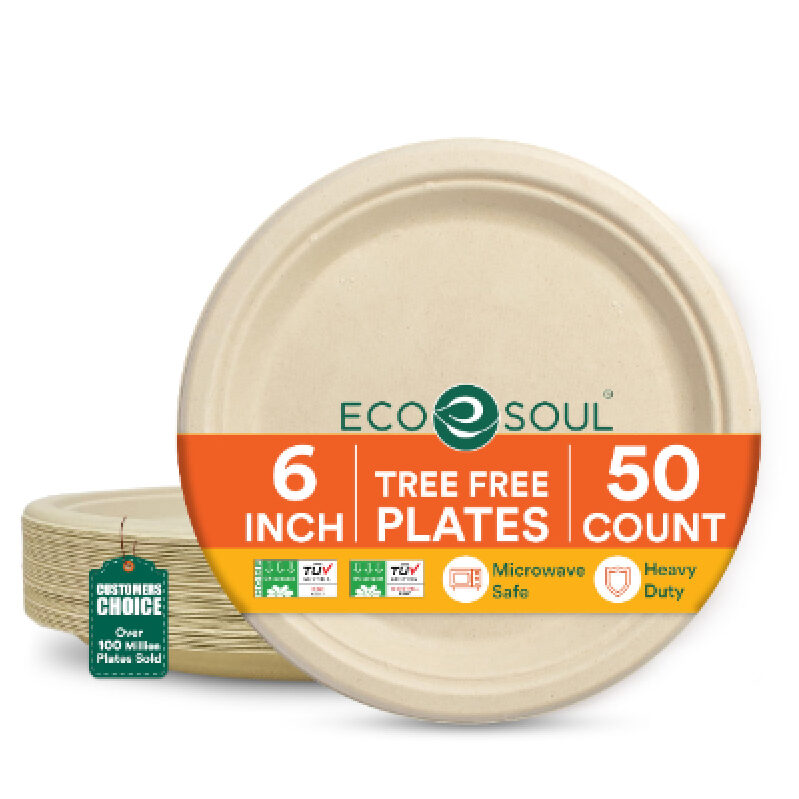Eco Soul Biodegradable Disposable Paper Plates - 100 Count