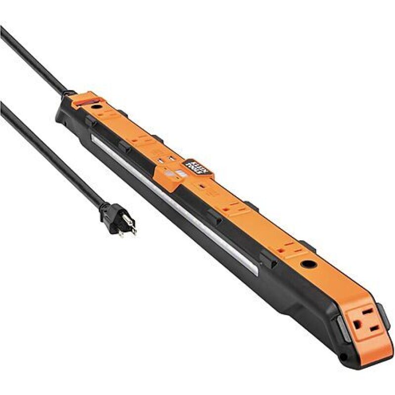 Klein Tools Magnetic Surge Protector Power Strip - 5' with LED Work Light