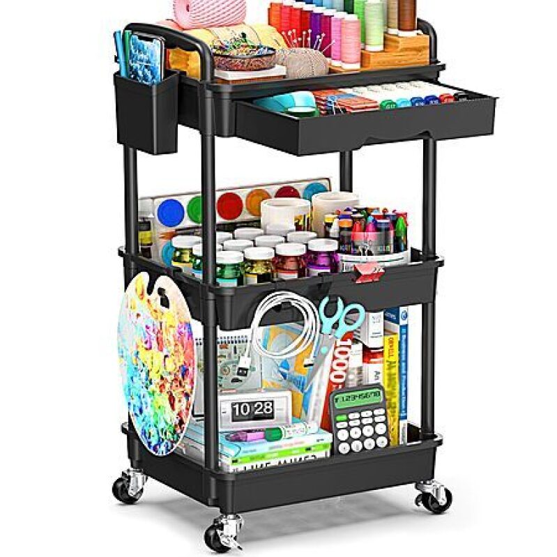 Prime Members: 3-Tier Sunally Wide Rolling Storage Cart w/ Removable Drawer