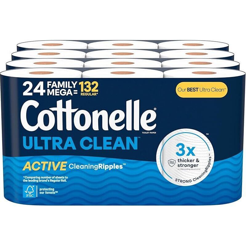 Cottonelle Ultra Clean Toilet Paper, 24 Family Mega Rolls - Unbeatable Cleanliness