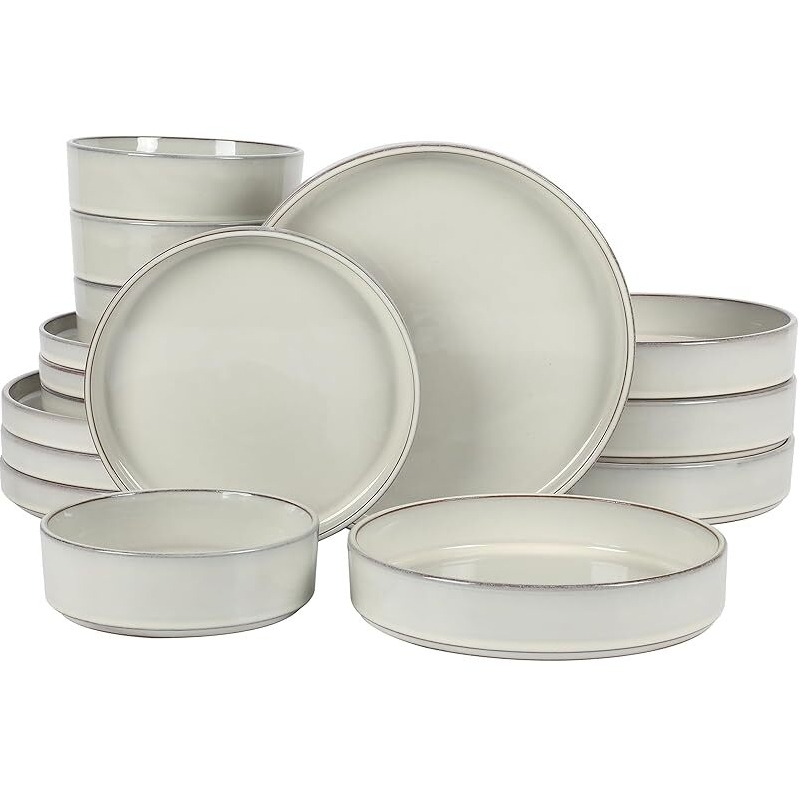Bloomhouse 16pc Santorini Mist Double Bowl Terracotta Dinnerware Set - Stylish & Sustainable