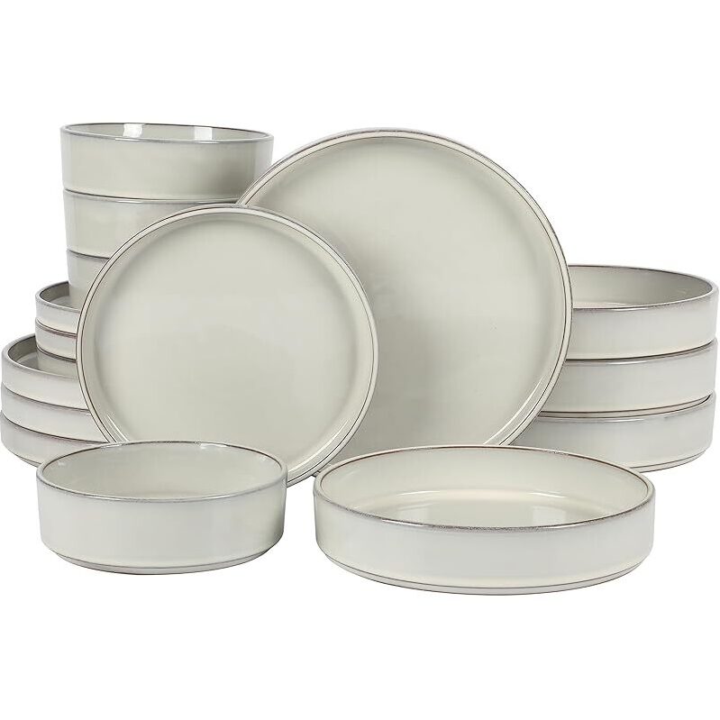 Bloomhouse 16pc Santorini Mist Double Bowl Terracotta Dinnerware Set - Stylish & Sustainable