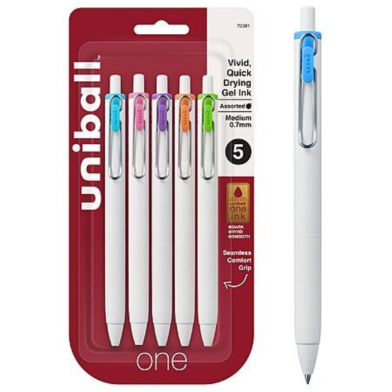 5-Pack uniball one Retractable Gel Pens: Vibrant, Reliable Writing Tools