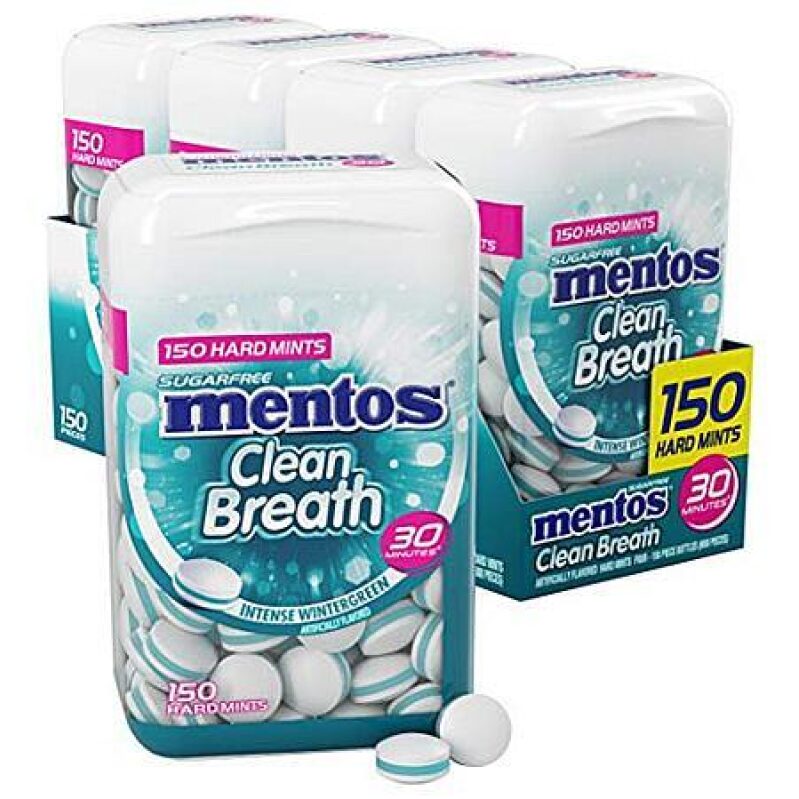 4-Pack 150-Count Mentos Clean Breath Sugarfree Hard Mints - Freshen Up Your Breath